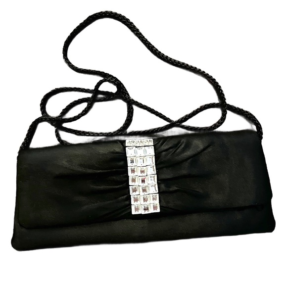 Cache Embellished Black Satin Evening Bag With Optional Shoulder Strap. - Picture 1 of 3